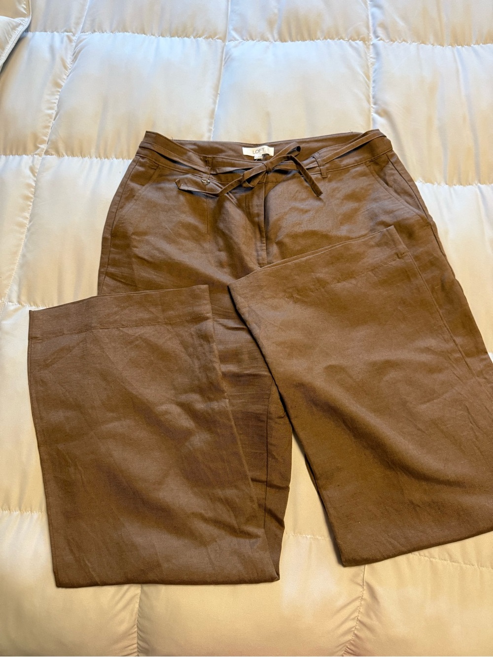 LOFT Chocolate Brown Wide-Leg Linen-Blend Pants